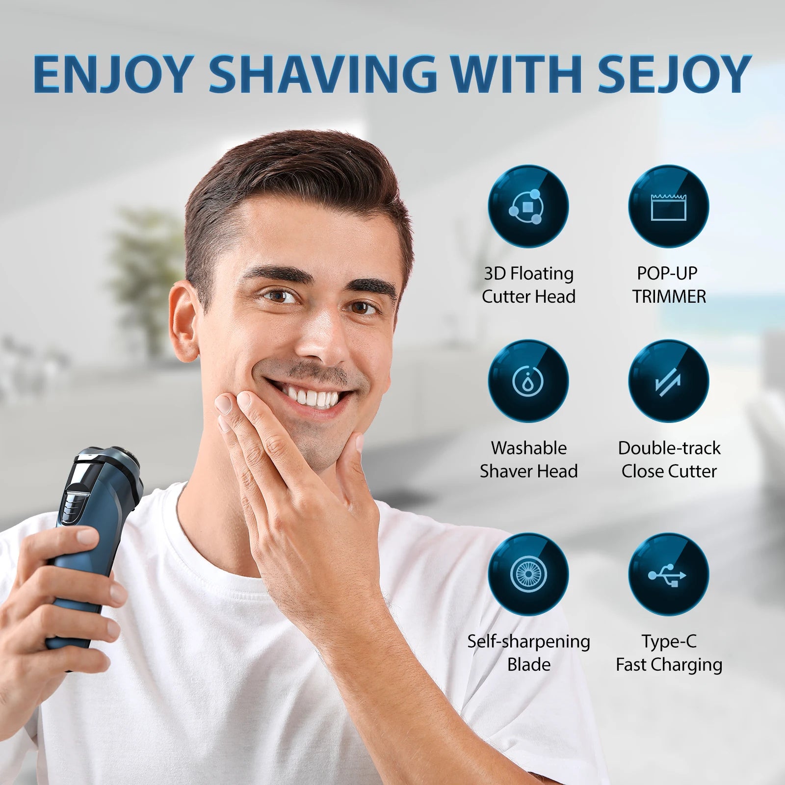 Sejoy 5W Electric Rotary Shavers for men 2 in 1 Razor Rechargeable Hair Trimmer 3D Floating Blade Washable Shaving Beard shaver