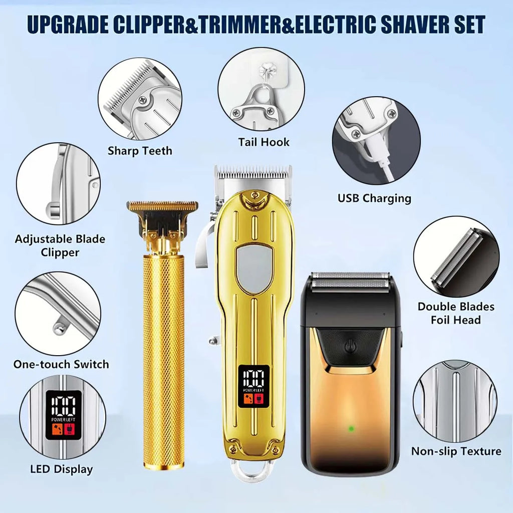 Professional Hair Clipper and Trimmer Set Men Electric Razor Shavers Beard Trimmer Rechargeable Barber Clippers