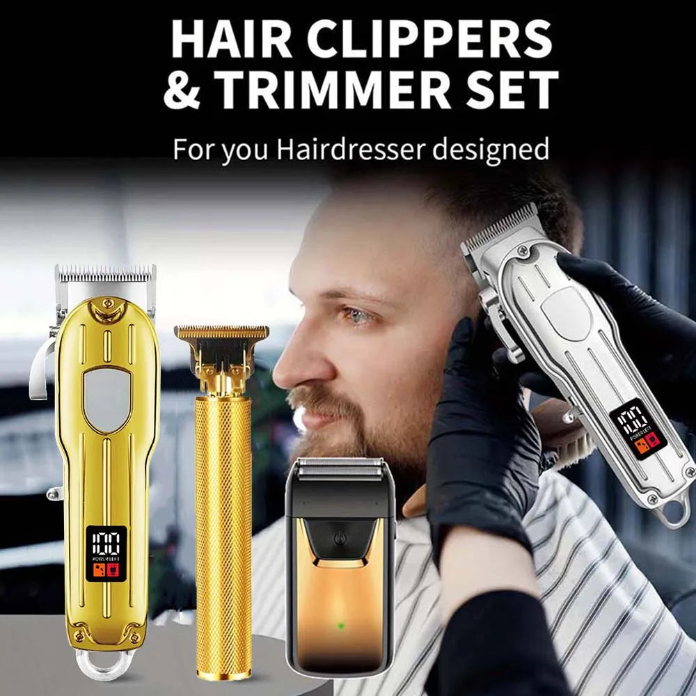 Professional Hair Clipper and Trimmer Set Men Electric Razor Shavers Beard Trimmer Rechargeable Barber Clippers