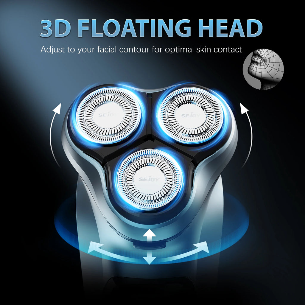Sejoy 5W Electric Rotary Shavers for men 2 in 1 Razor Rechargeable Hair Trimmer 3D Floating Blade Washable Shaving Beard shaver