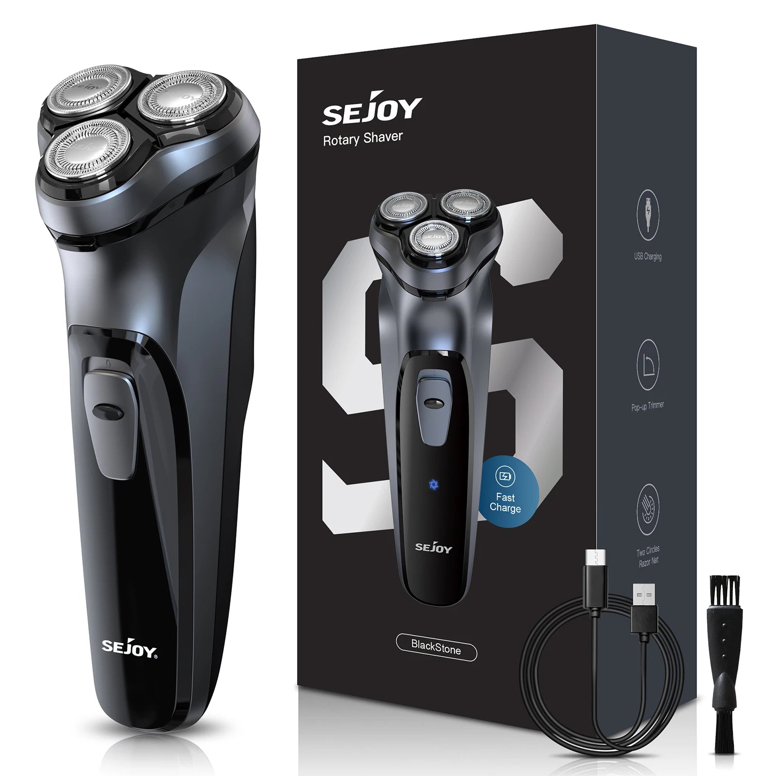 Sejoy 5W Electric Rotary Shavers for men 2 in 1 Razor Rechargeable Hair Trimmer 3D Floating Blade Washable Shaving Beard shaver