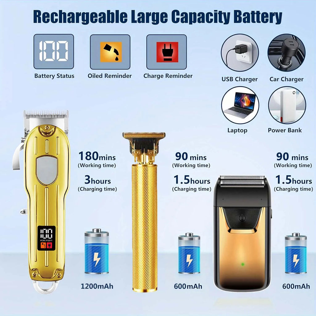 Professional Hair Clipper and Trimmer Set Men Electric Razor Shavers Beard Trimmer Rechargeable Barber Clippers