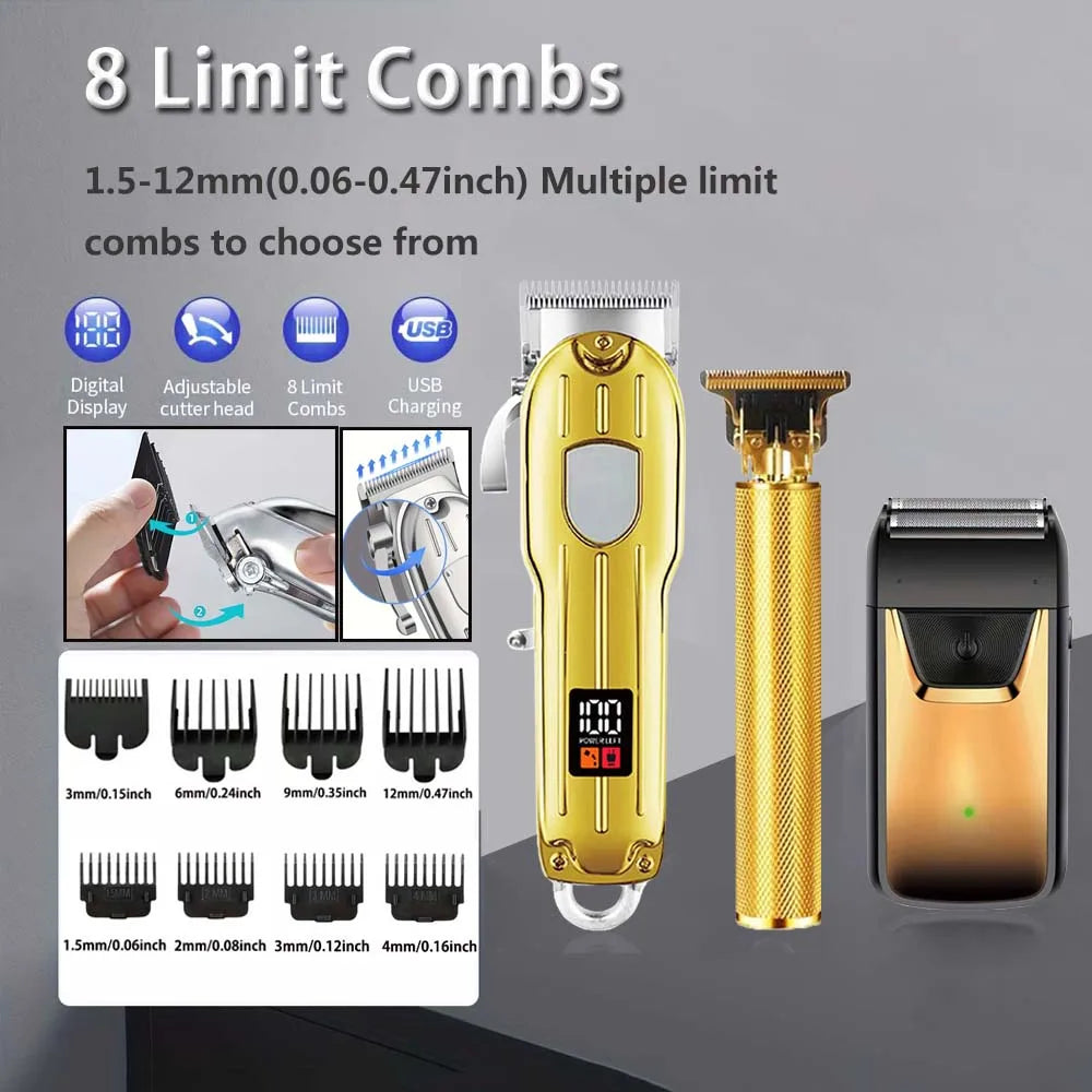 Professional Hair Clipper and Trimmer Set Men Electric Razor Shavers Beard Trimmer Rechargeable Barber Clippers