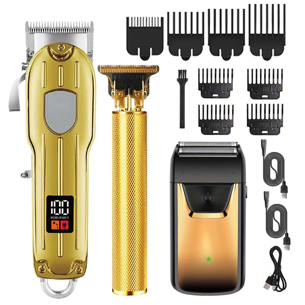 Professional Hair Clipper and Trimmer Set Men Electric Razor Shavers Beard Trimmer Rechargeable Barber Clippers